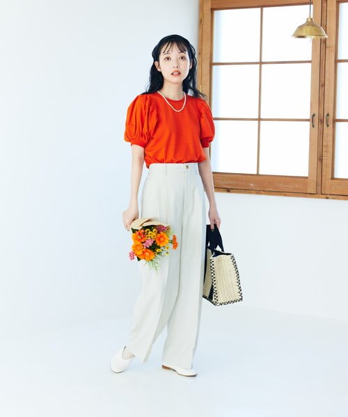 新品タグ付き FRAMeWORK リネンライククロスタックパンツ 38 新品タグ