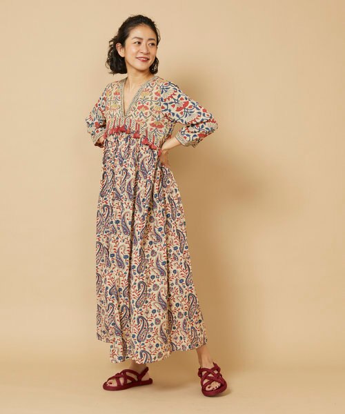 Freada/フリーダ インドプリント刺繍ラメステッチワンピース