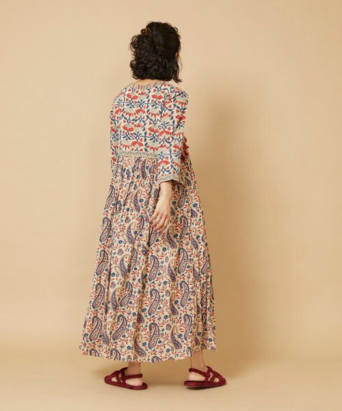 Freada 23SS インドプリント刺繍ラメステッチワンピース Freada/フリーダ インドプリント刺繍ラメステッチワンピース