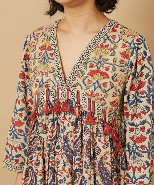 Freada/フリーダ インドプリント刺繍ラメステッチワンピース