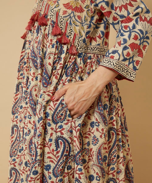 Freada/フリーダ インドプリント刺繍ラメステッチワンピース