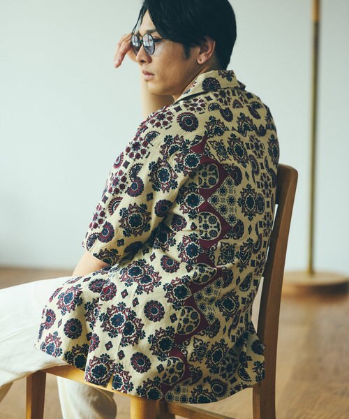 バティック柄 半袖シャツ/ハーフスリーブ オーバーサイズシャツ
