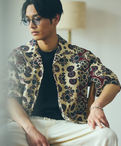 バティック柄 半袖シャツ/ハーフスリーブ オーバーサイズシャツ