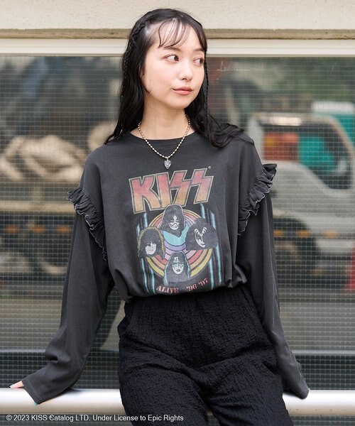 KISS フェイス フリル ロンT / ロックTシャツ / バンドTシャツ