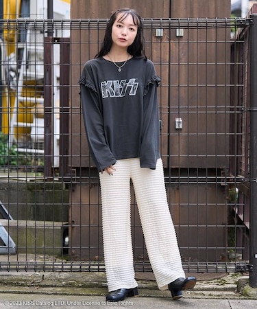 KISS ブラックロゴ フリル ロンT / ロックTシャツ / バンドTシャツ 