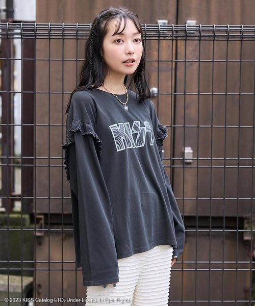 KISS ブラックロゴ フリル ロンT / ロックTシャツ / バンドTシャツ