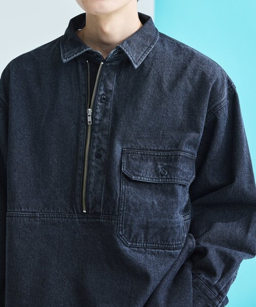 HF-ZIP DENIM L/S SHT/ハーフジップ デニム ロングスリーブ シャツ