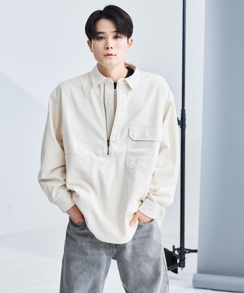 HF-ZIP DENIM L/S SHT/ハーフジップ デニム ロングスリーブ シャツ