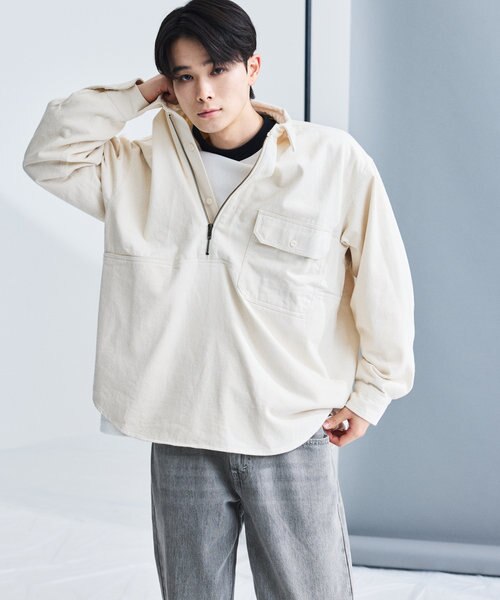 HF-ZIP DENIM L/S SHT/ハーフジップ デニム ロングスリーブ シャツ