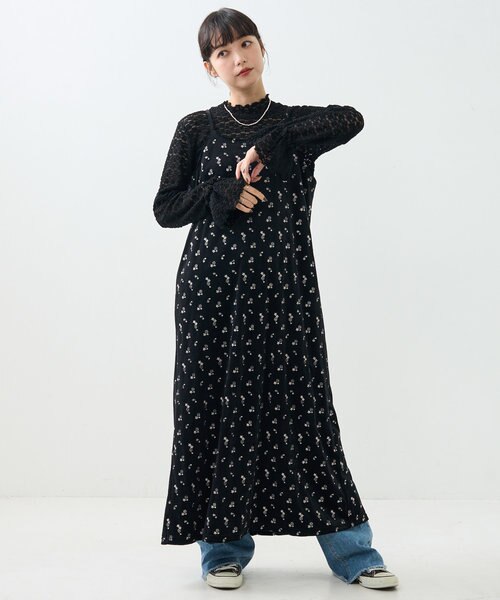 【新品】&エルシー　ドロップフラワートップス ライトカーキのフラワーレースオーガンジードレス | Dorry doll