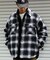 リラックスフィット オンブレチェック ネル 中綿シャツブルゾン/ワークシャツ/ネルシャツ/ビックシルエット/シャツアウター/キルティング