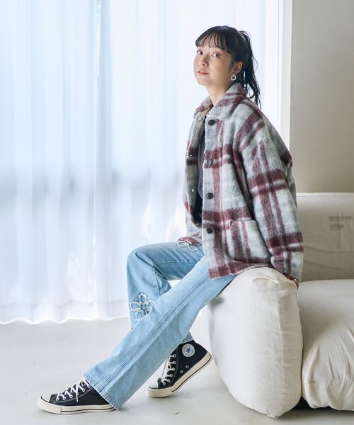 シャギー チェック 襟付きジャケット｜フリークスストアの通販