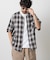 フルジップカーデ ショートスリーブシャツ/オンブレチェック/半袖