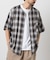 フルジップカーデ ショートスリーブシャツ/オンブレチェック/半袖