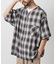 フルジップカーデ ショートスリーブシャツ/オンブレチェック/半袖