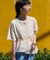 裾フリル ピグメントTシャツ/切替デザインTシャツ/ドッキング Tシャツ