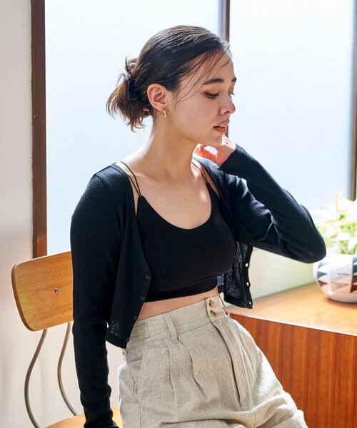 GOLDS infinity紫黒プリーツキャミソール メタリックレースキャミソール/Metallic Lace Camisole