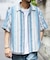インド製 リラックスフィット 総柄レース マルチストライプ ショートスリーブ オープンカラーシャツ
