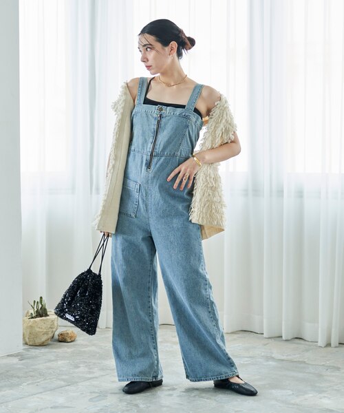 ミディウミソリッド デニムジャンプスーツ グラデーションブリーチ サロペット ミディウミソリッド デニムジャンプスーツ グラデーション