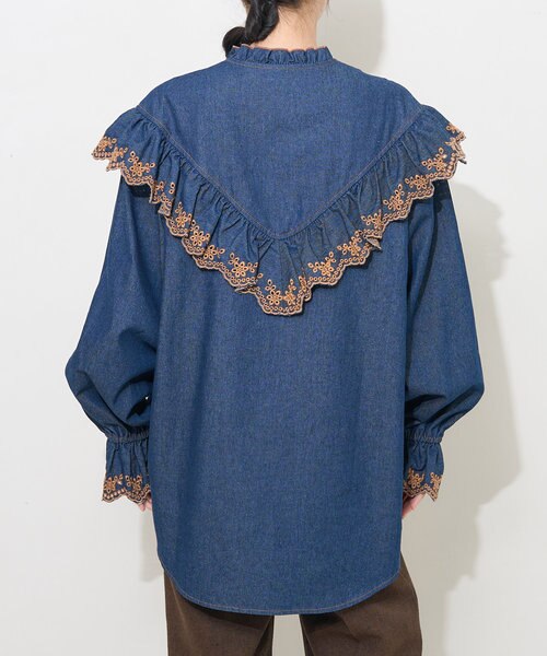 美品　裾フリルデニムブラウス 5WAYフリルデニムブラウス(ONE SIZE ブラック): トップス｜Right