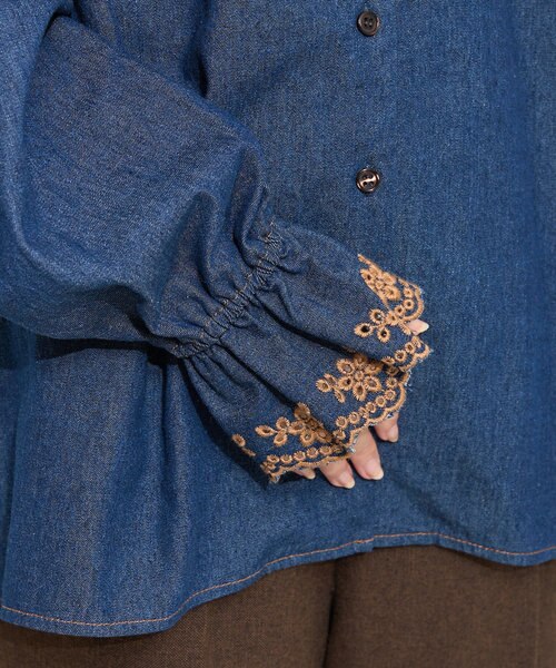 フリークスストア　デニム フリル刺繍シャツ デニム フリル刺繍シャツ/ブラウス｜フリークスストアの通販