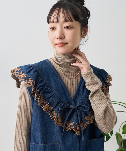 デニムフリルカラー刺繍ベスト｜フリークスストアの通販｜&mall