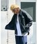 襟コーデュロイ切り替え 加工デニムブルゾン
