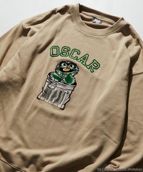 SESAME STREET/セサミストリート オスカー フロッキープリント クルー