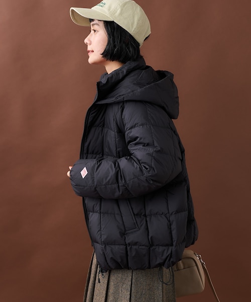 WOMEN'S NYLON TAFFETA SQUARE QUILTED DOWN JACKET/ダウンフーデッド