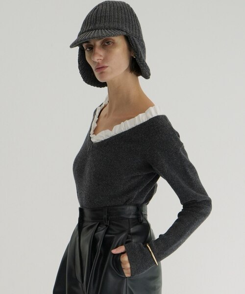 2WAY FRILL V NECK KNIT TOPS/2ウェイ フリル Vネック ニットトップス