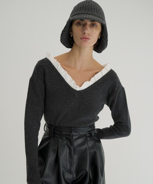 2WAY FRILL V NECK KNIT TOPS/2ウェイ フリル Vネック ニットトップス