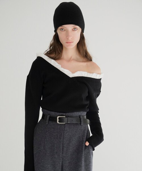 2WAY FRILL V NECK KNIT TOPS/2ウェイ フリル Vネック ニットトップス