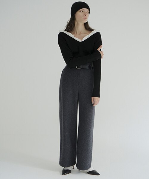 2WAY FRILL V NECK KNIT TOPS/2ウェイ フリル Vネック ニットトップス