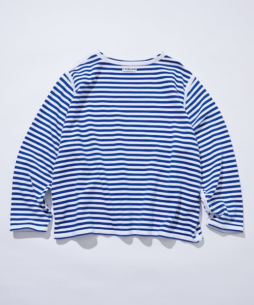 Boat Neck Horizontal Stripe french terry Long Sleeve Tee