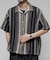 インド製 リラックスフィット 総柄レース マルチストライプ オープンカラーシャツ ショートスリーブ