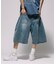 ワイドシルエット ヴィンテージ加工 カーブ デニム クロップド ショートパンツ