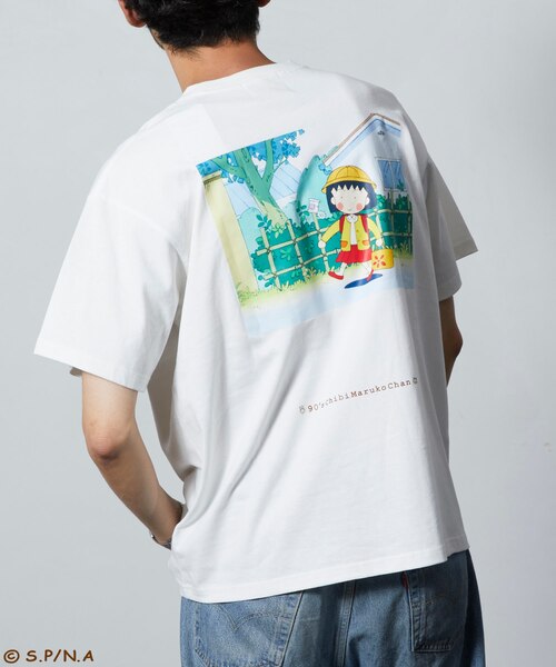 Lサイズ　ちびまる子ちゃん　Tシャツ　ちびまる子ちゃんマーケット　バックプリント 別注 90's ちびまる子ちゃん ワンポイント刺繍 バックプリント