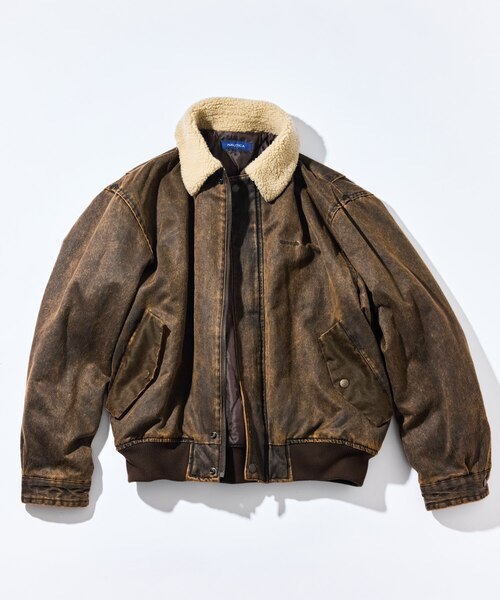   フライトジャケット M 襟ムートン 中綿入り 美品 衿ボア フェイクムートン ブリーチ加工 フライトジャケット