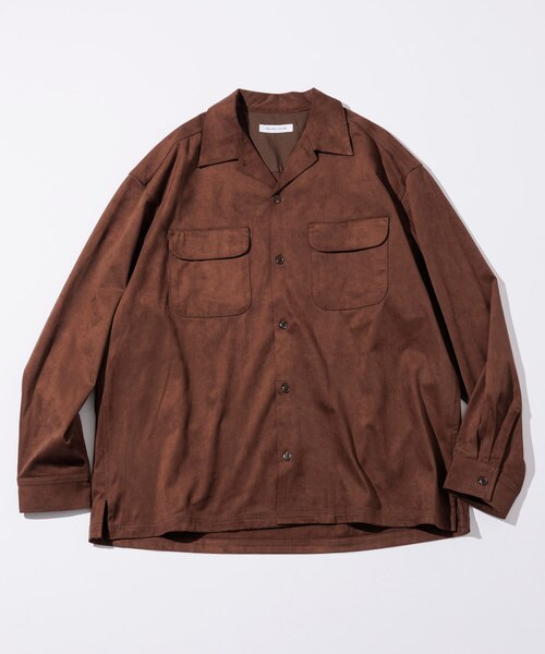 レザレッド スウェード オープンカラー ロングスリーブ シャツ