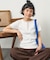 Wフェイス 配色 ヘンリーネックTシャツ