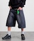 ワイドシルエット ワンウォッシュ カーブデニム クロップド ショートパンツ