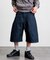 ワイドシルエット ワンウォッシュ カーブデニム クロップド ショートパンツ