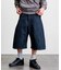 ワイドシルエット ワンウォッシュ カーブデニム クロップド ショートパンツ