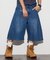 ワイドシルエット ワンウォッシュ カーブデニム クロップド ショートパンツ