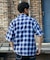 別注 リラックスフィット ハーフジップ ワンポイントロゴ 半袖ワークシャツ/チェック