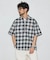 別注 リラックスフィット ハーフジップ ワンポイントロゴ 半袖ワークシャツ/チェック