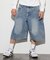 ワイドシルエット ヴィンテージ加工 クロップド カーブ デニム ショートパンツ