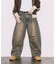 ワイドシルエット カーブ デニムパンツ ダメージ加工