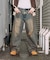 ワイドシルエット カーブ デニムパンツ ダメージ加工