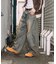ワイドシルエット カーブ デニムパンツ ダメージ加工